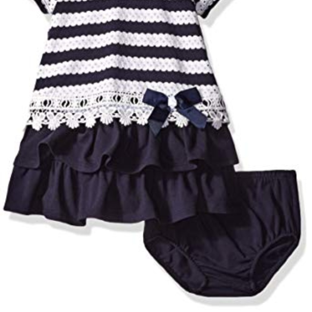 Bonnie Baby Nautical‎ Stripe Knit A-line Dress Set Navy Blue Size 12 Mo NWT - Picture 2 of 4
